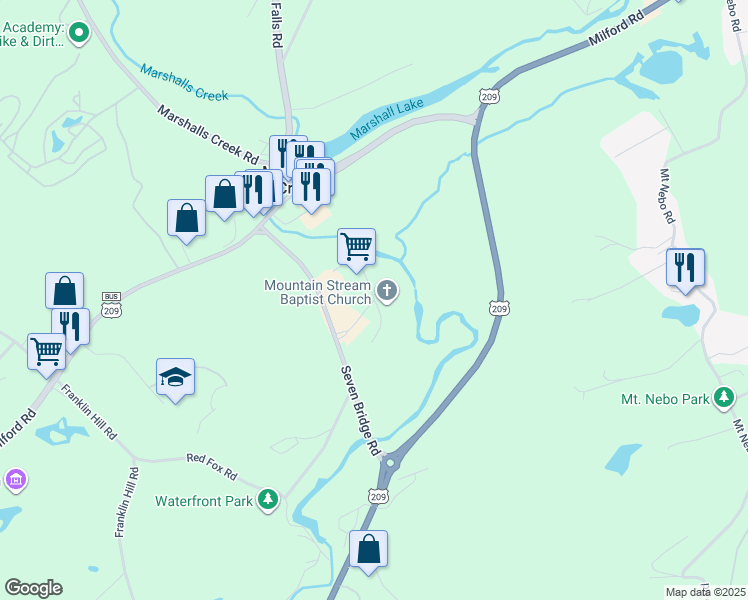 map of restaurants, bars, coffee shops, grocery stores, and more near in Marshalls Creek
