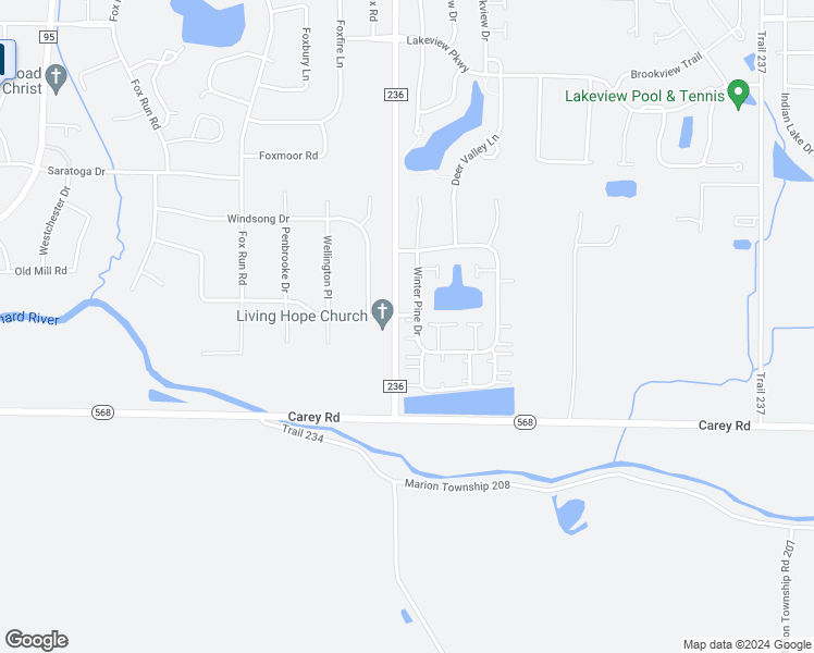 map of restaurants, bars, coffee shops, grocery stores, and more near 262 Winter Pine Drive in Findlay