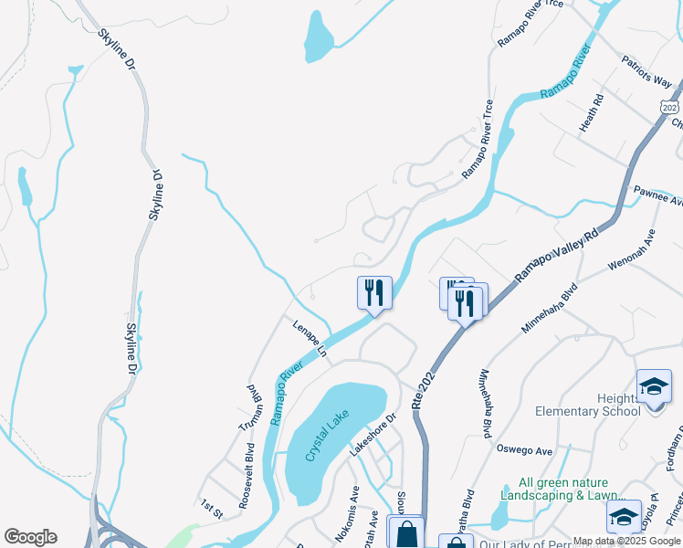 map of restaurants, bars, coffee shops, grocery stores, and more near 40 Skytop Ridge in Oakland