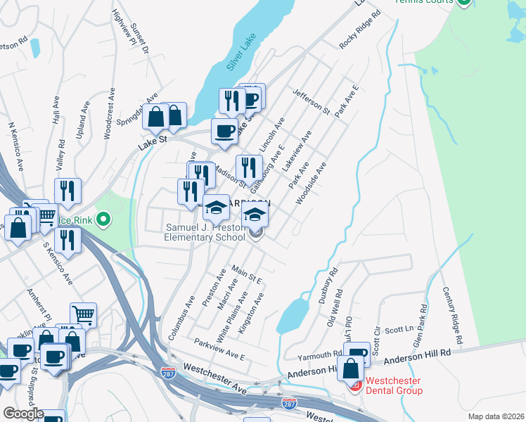 map of restaurants, bars, coffee shops, grocery stores, and more near 24 Lakeview Avenue in Harrison