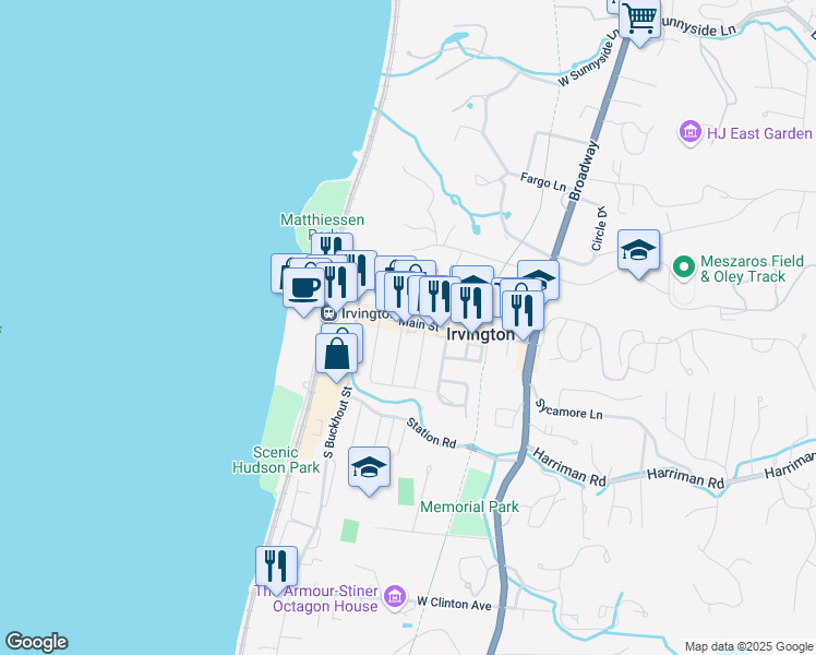 map of restaurants, bars, coffee shops, grocery stores, and more near 12 North Cottenet Street in Irvington