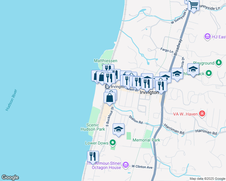 map of restaurants, bars, coffee shops, grocery stores, and more near in Irvington