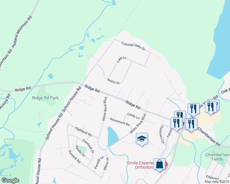 map of restaurants, bars, coffee shops, grocery stores, and more near 80 Ridge Road in Jefferson