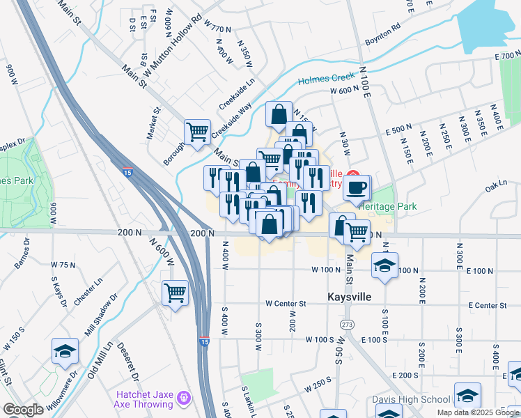 map of restaurants, bars, coffee shops, grocery stores, and more near 294 North 300 West in Kaysville