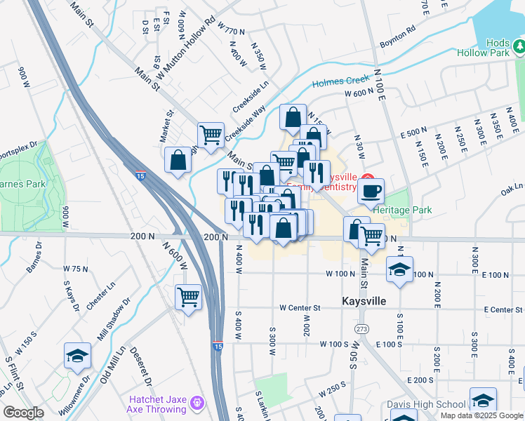 map of restaurants, bars, coffee shops, grocery stores, and more near 350 North 400 West in Kaysville