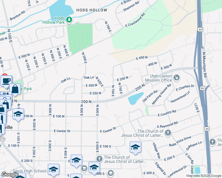 map of restaurants, bars, coffee shops, grocery stores, and more near 289 North 700 East in Kaysville