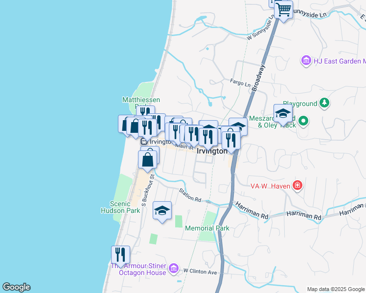 map of restaurants, bars, coffee shops, grocery stores, and more near 16 North Eckar Street in Irvington