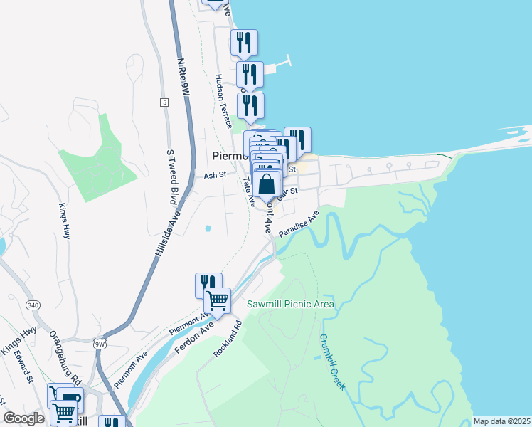 map of restaurants, bars, coffee shops, grocery stores, and more near 440 Piermont Avenue in Piermont
