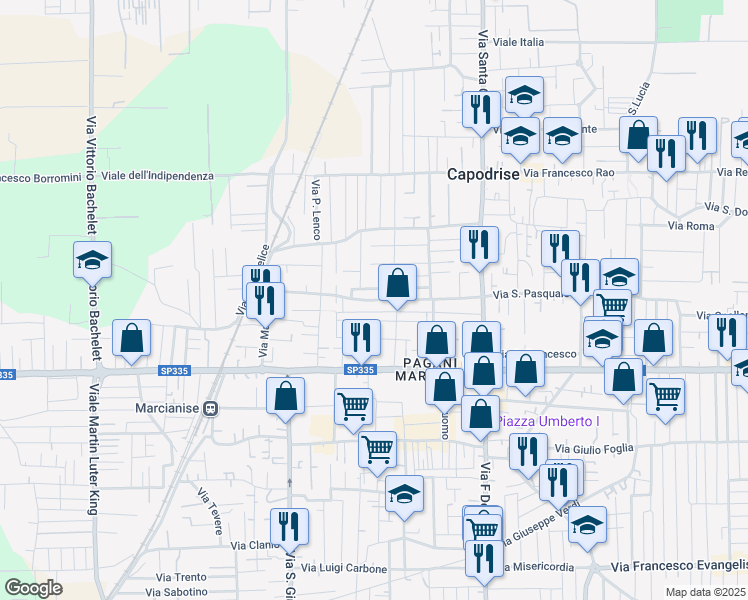map of restaurants, bars, coffee shops, grocery stores, and more near 28 Via Massimo Gaglione in Marcianise