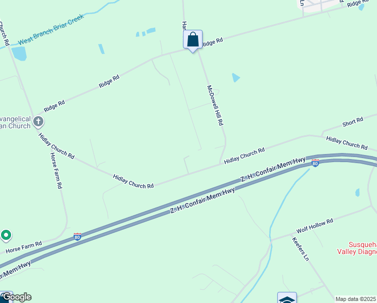 map of restaurants, bars, coffee shops, grocery stores, and more near 341 Hidlay Church Road in Bloomsburg