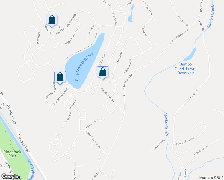 map of restaurants, bars, coffee shops, grocery stores, and more near Cabin Place Court in East Stroudsburg