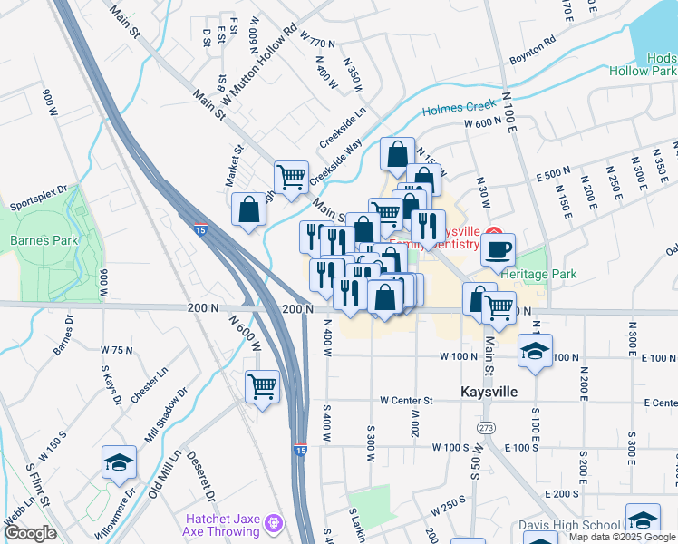 map of restaurants, bars, coffee shops, grocery stores, and more near 350 North 400 West in Kaysville