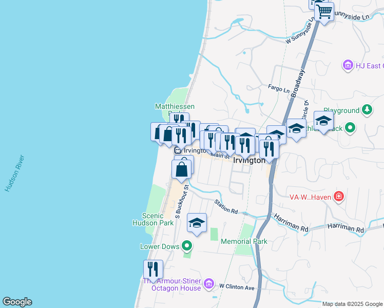 map of restaurants, bars, coffee shops, grocery stores, and more near in Irvington