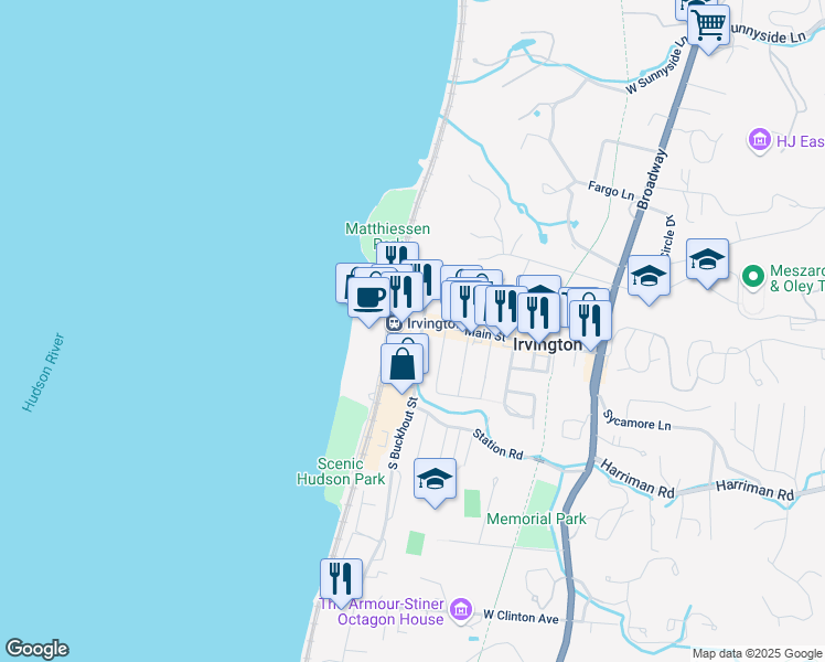 map of restaurants, bars, coffee shops, grocery stores, and more near in Irvington