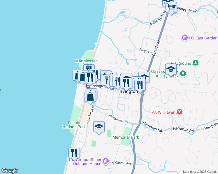 map of restaurants, bars, coffee shops, grocery stores, and more near 12 North Cottenet Street in Irvington