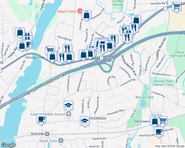 map of restaurants, bars, coffee shops, grocery stores, and more near 35 Leonard Avenue in Greenwich