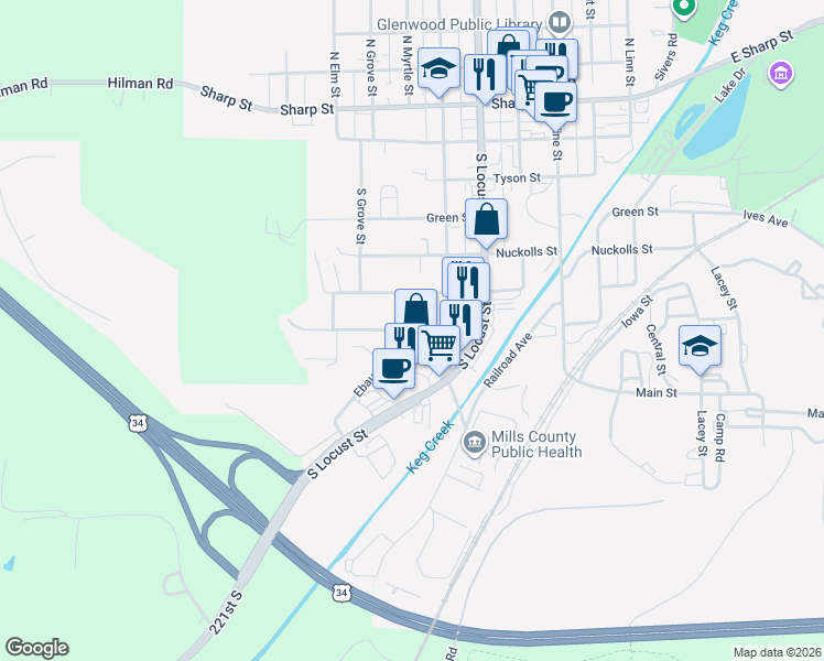 map of restaurants, bars, coffee shops, grocery stores, and more near Arnold Street in Glenwood