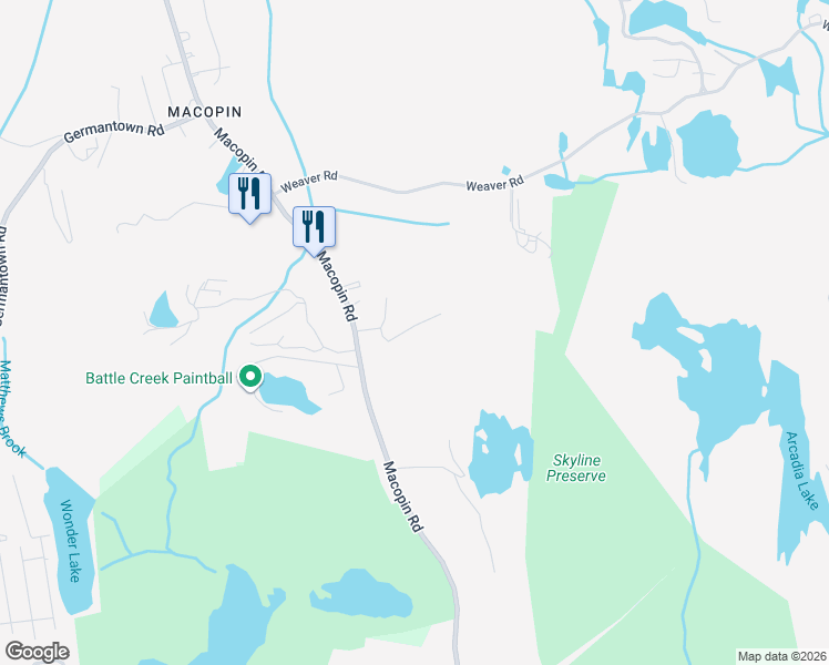 map of restaurants, bars, coffee shops, grocery stores, and more near 638 Macopin Road in West Milford