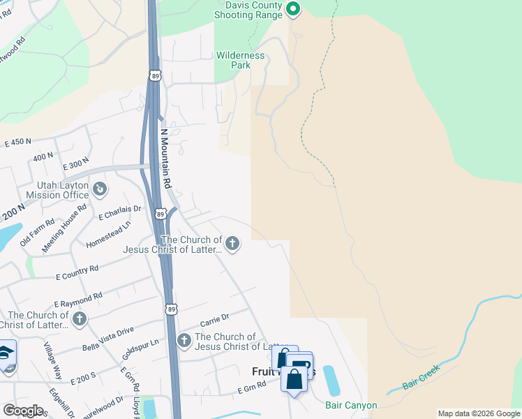 map of restaurants, bars, coffee shops, grocery stores, and more near 1475 250 North in Fruit Heights