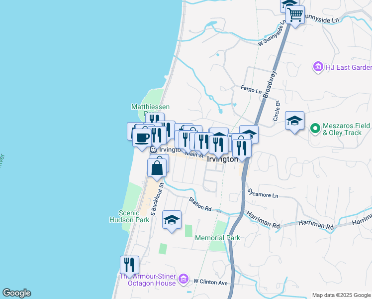 map of restaurants, bars, coffee shops, grocery stores, and more near 12 North Cottenet Street in Irvington
