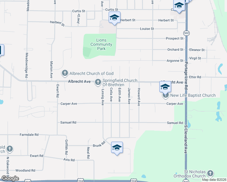 map of restaurants, bars, coffee shops, grocery stores, and more near 407 Celia Avenue in Akron