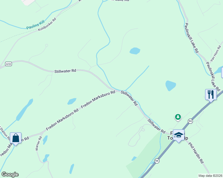 map of restaurants, bars, coffee shops, grocery stores, and more near 32-42 Stillwater Road in Fredon Township