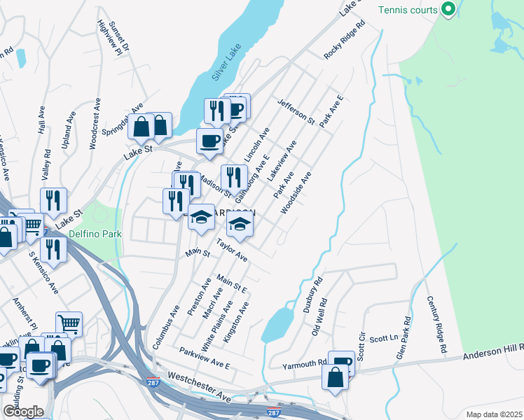 map of restaurants, bars, coffee shops, grocery stores, and more near 60 Park Avenue in Harrison