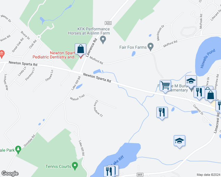 map of restaurants, bars, coffee shops, grocery stores, and more near 160 Newton Sparta Road in Newton