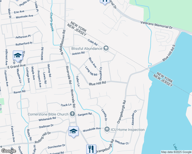 map of restaurants, bars, coffee shops, grocery stores, and more near 651 Long Hill Road in River Vale