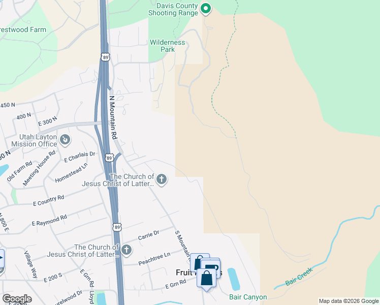 map of restaurants, bars, coffee shops, grocery stores, and more near 1475 250 North in Fruit Heights