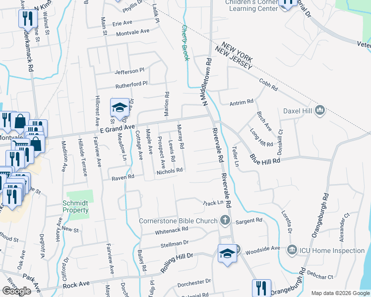 map of restaurants, bars, coffee shops, grocery stores, and more near 11 Murray Road in Montvale
