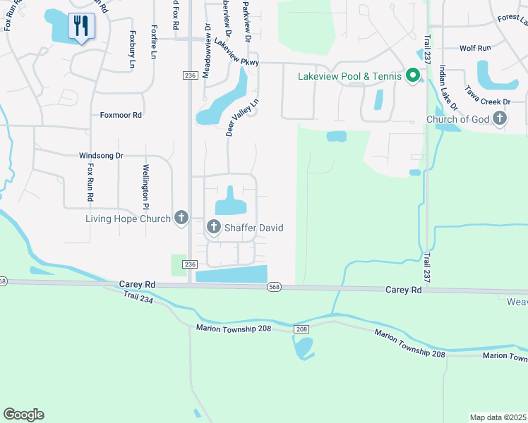 map of restaurants, bars, coffee shops, grocery stores, and more near 276 East Winter Woods Drive in Findlay