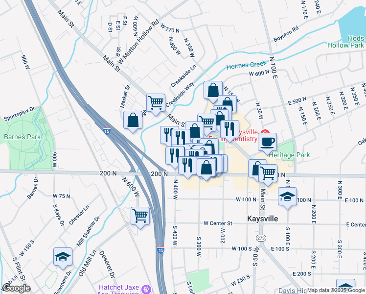 map of restaurants, bars, coffee shops, grocery stores, and more near 350 North 400 West in Kaysville