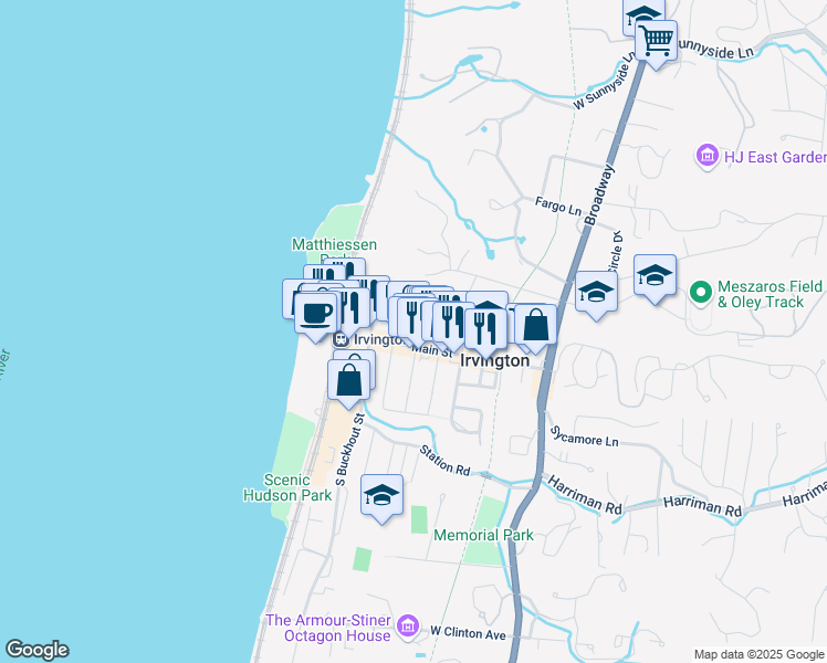 map of restaurants, bars, coffee shops, grocery stores, and more near 12 North Cottenet Street in Irvington