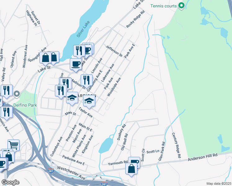 map of restaurants, bars, coffee shops, grocery stores, and more near 101 Sherman Avenue in Harrison