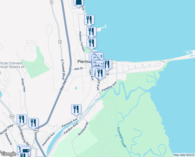 map of restaurants, bars, coffee shops, grocery stores, and more near 466 Piermont Avenue in Piermont