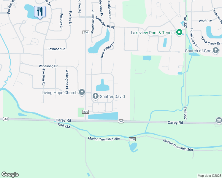 map of restaurants, bars, coffee shops, grocery stores, and more near 276 East Winter Woods Drive in Findlay