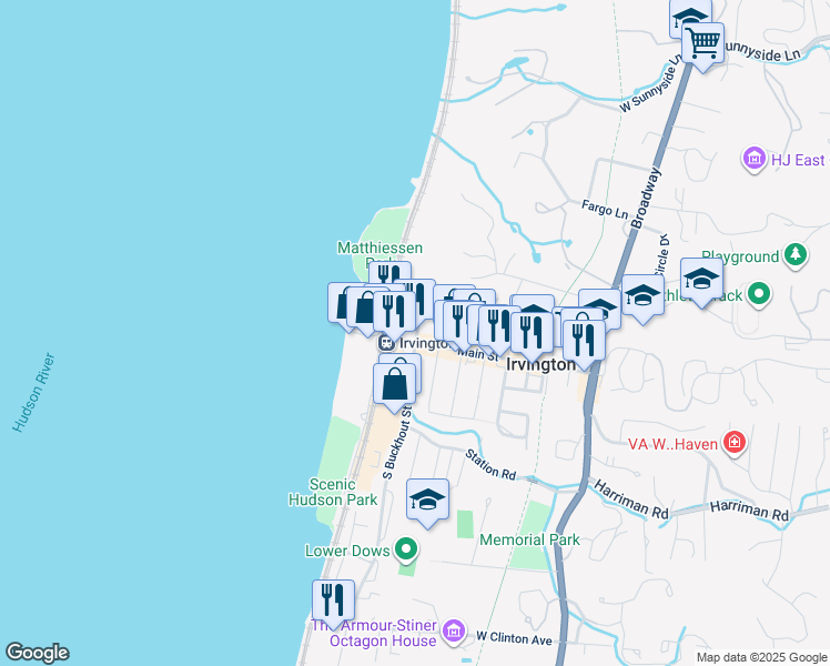map of restaurants, bars, coffee shops, grocery stores, and more near in Irvington