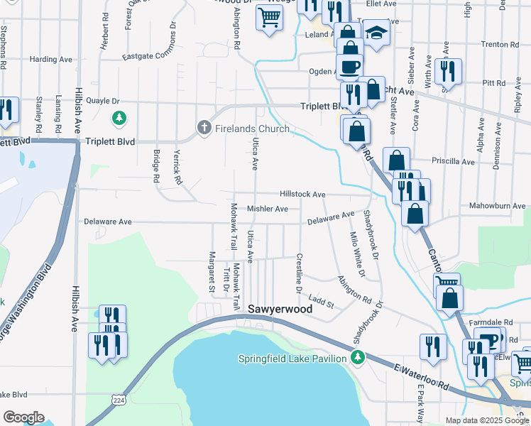 map of restaurants, bars, coffee shops, grocery stores, and more near 2330 Mishler Avenue in Akron