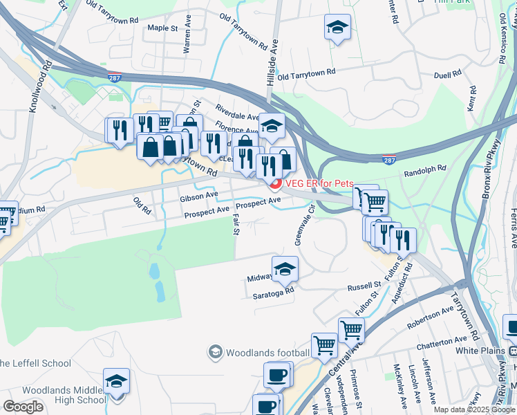 map of restaurants, bars, coffee shops, grocery stores, and more near 5 Prospect Avenue in White Plains
