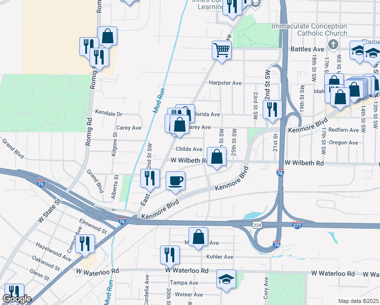 map of restaurants, bars, coffee shops, grocery stores, and more near 1272 Childs Avenue in Akron