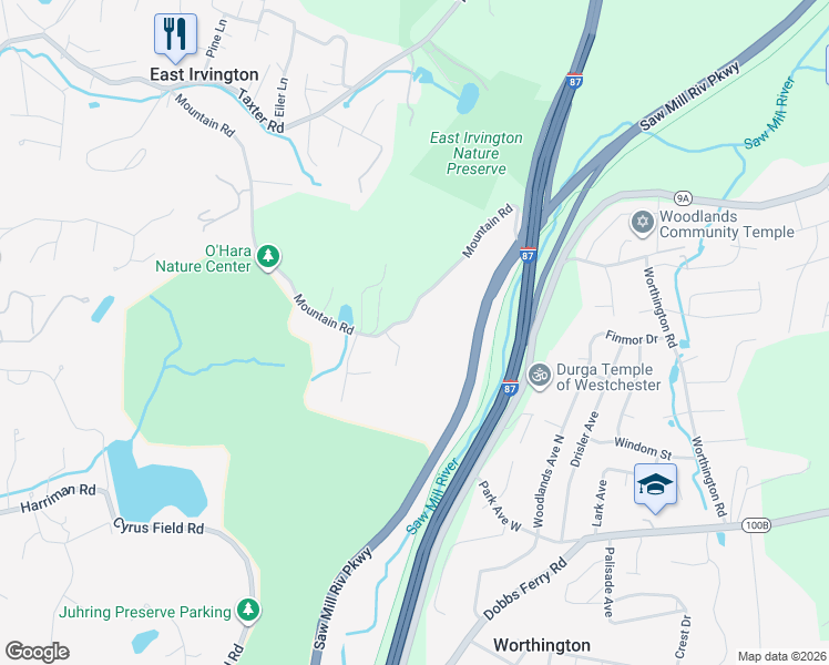 map of restaurants, bars, coffee shops, grocery stores, and more near 255 Mountain Road in Irvington