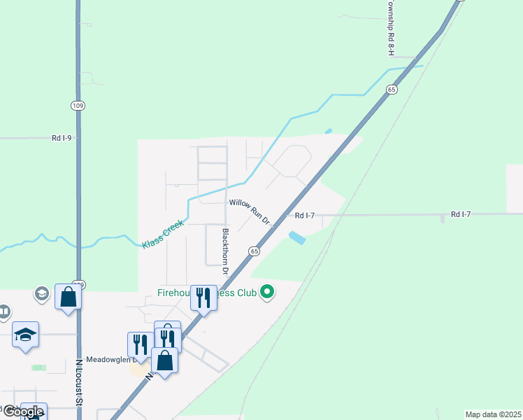 map of restaurants, bars, coffee shops, grocery stores, and more near 125 East Willow Run Drive in Ottawa