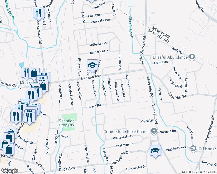 map of restaurants, bars, coffee shops, grocery stores, and more near 12 Maple Ave in Montvale