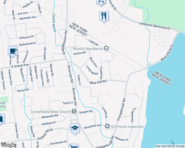 map of restaurants, bars, coffee shops, grocery stores, and more near 651 Long Hill Road in River Vale