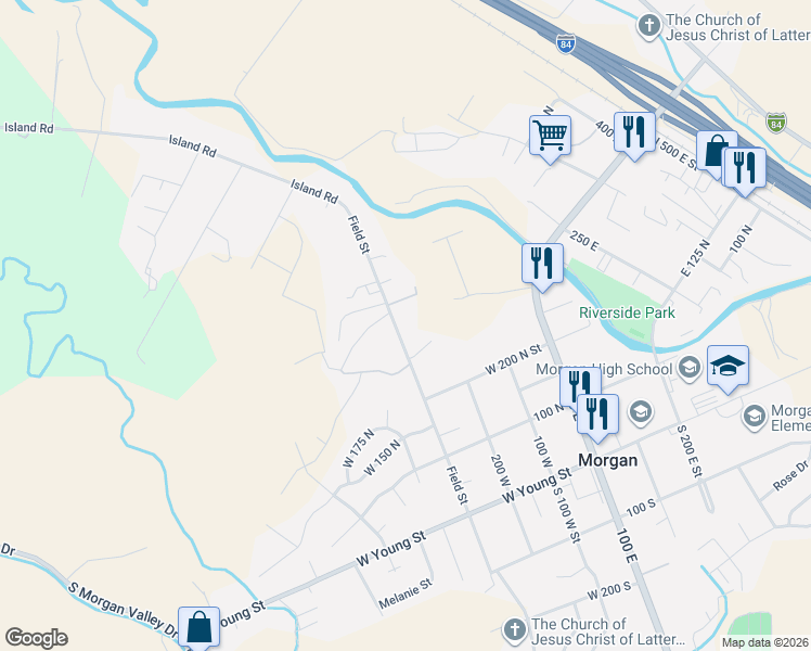 map of restaurants, bars, coffee shops, grocery stores, and more near 330 North 300 West in Morgan