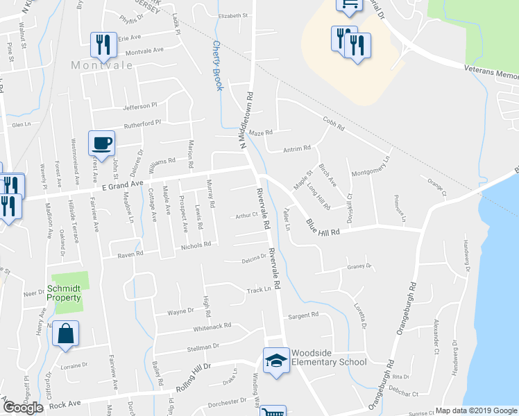 map of restaurants, bars, coffee shops, grocery stores, and more near 2 Arthur Court in Montvale