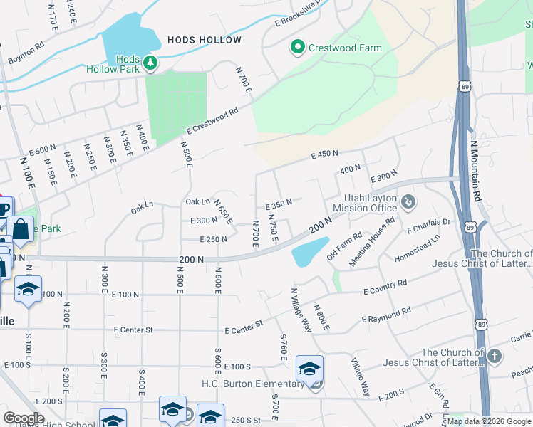 map of restaurants, bars, coffee shops, grocery stores, and more near 334 North 700 East in Kaysville
