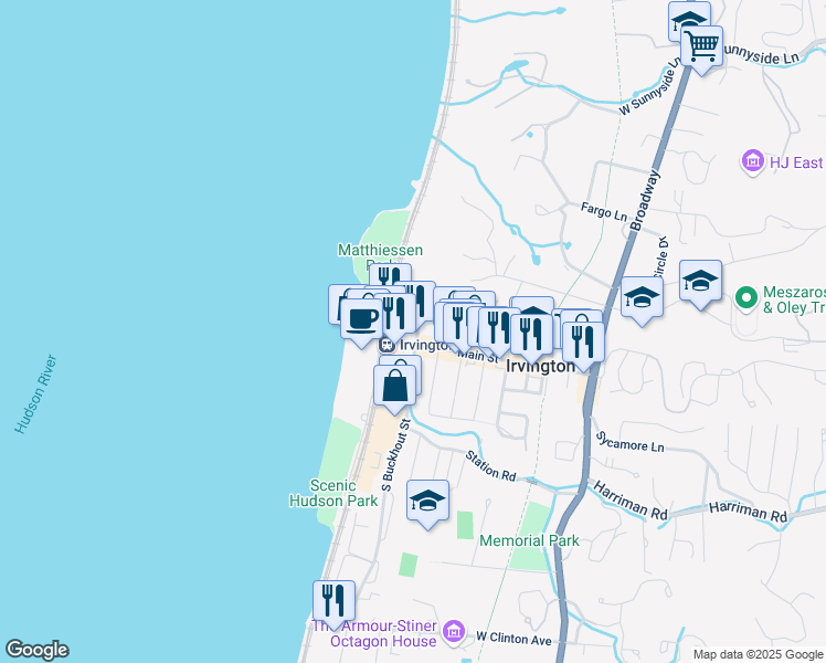 map of restaurants, bars, coffee shops, grocery stores, and more near in Irvington