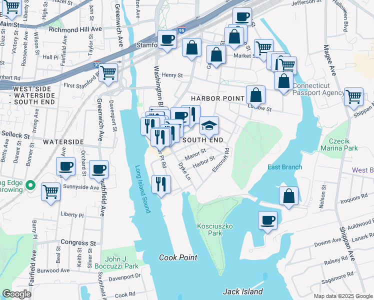 map of restaurants, bars, coffee shops, grocery stores, and more near 808 Pacific Street in Stamford